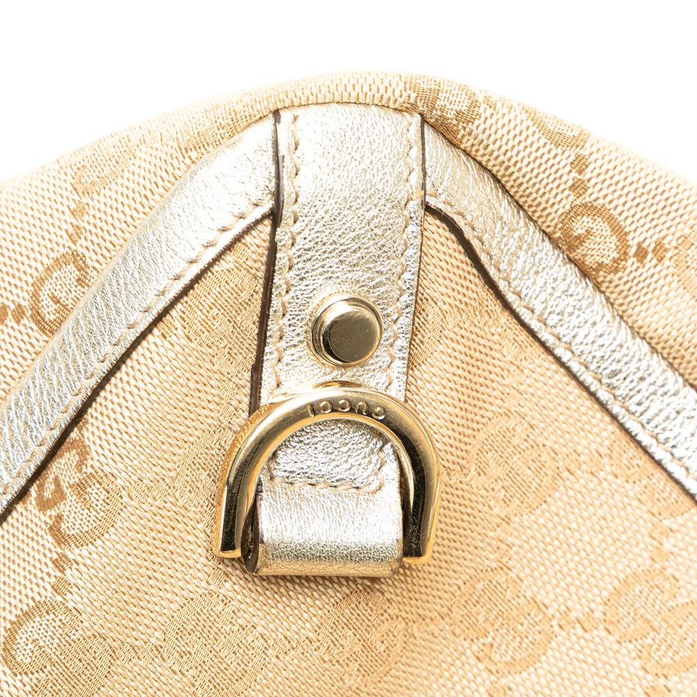 Gucci AB Gucci Brown Beige with Silver Canvas Fabric GG Abbey D Ring Tote Italy