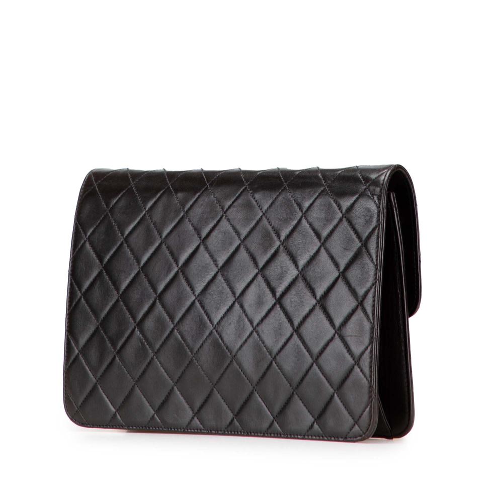 Chanel B Chanel Black Lambskin Leather Leather Medium CC Quilted Lambskin Single Flap France