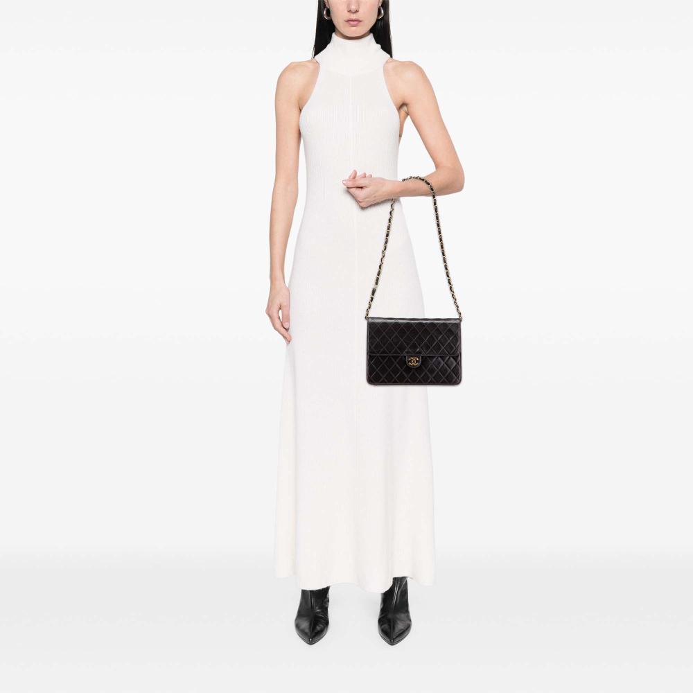 Chanel B Chanel Black Lambskin Leather Leather Medium CC Quilted Lambskin Single Flap France