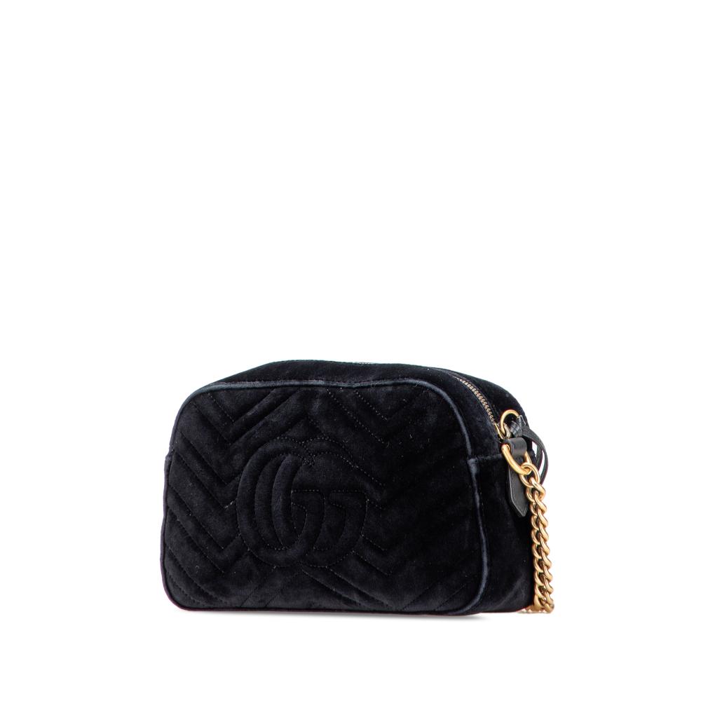 Gucci B Gucci Black Velvet Fabric Small GG Marmont Matelasse Crossbody Italy