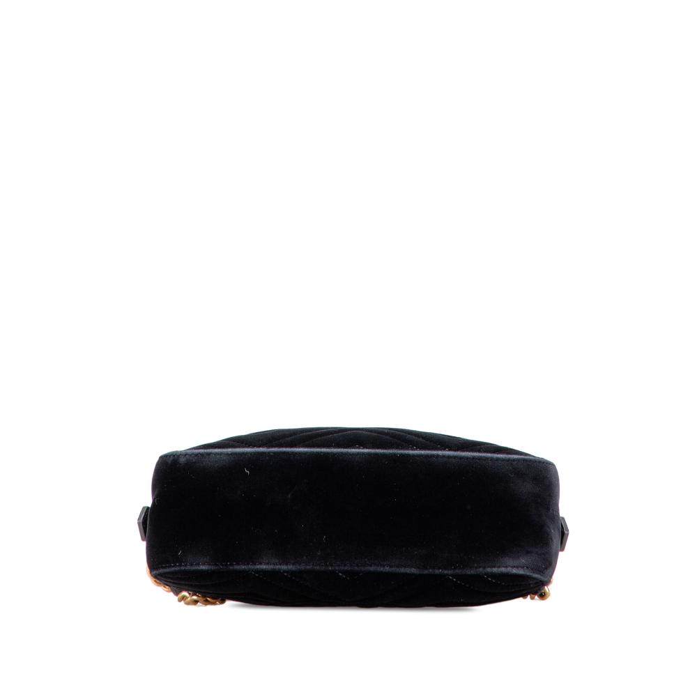 Gucci B Gucci Black Velvet Fabric Small GG Marmont Matelasse Crossbody Italy