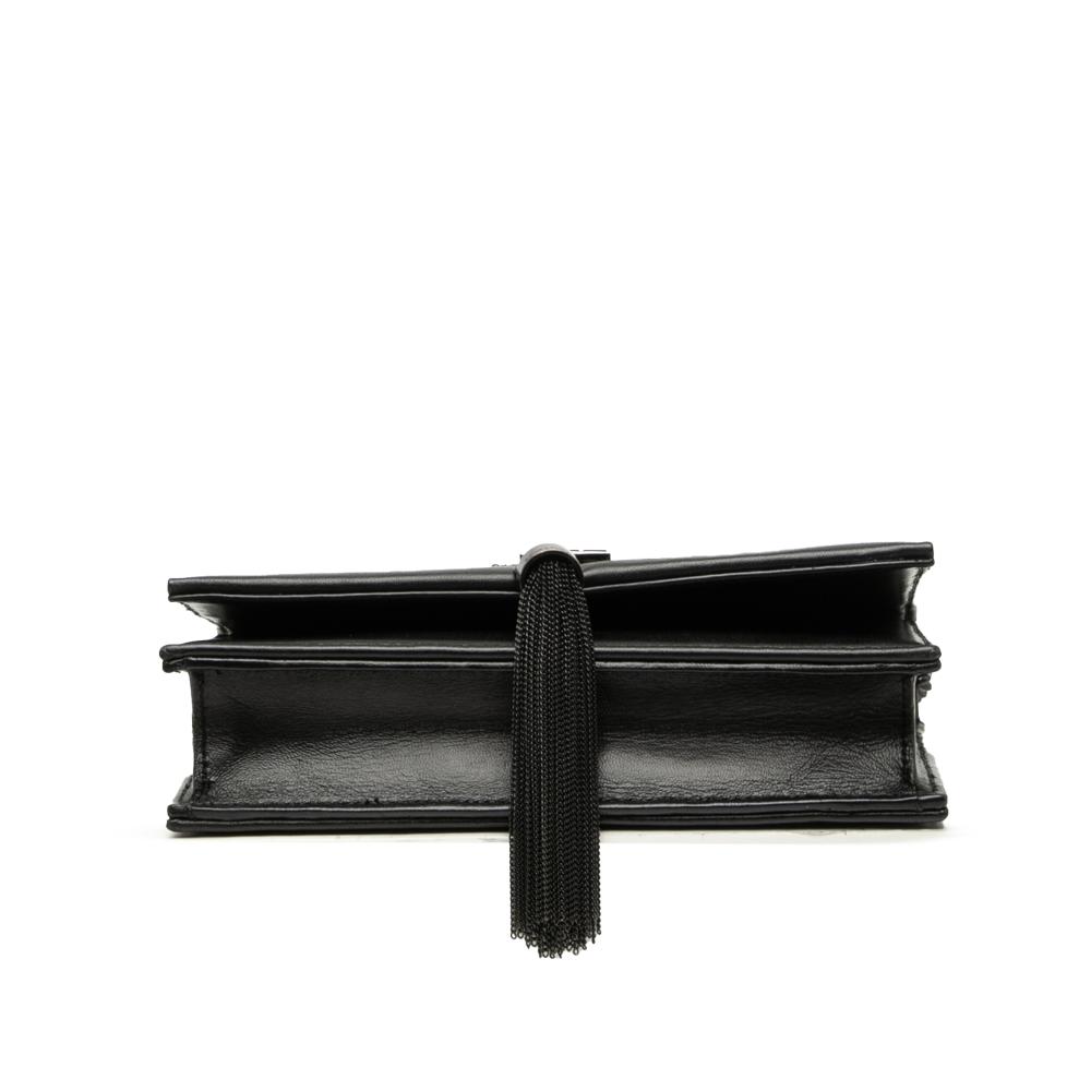 Saint Laurent AB Saint Laurent Black Calf Leather Beaded Hardware Monogram Kate Tassel Wallet on Chain Italy