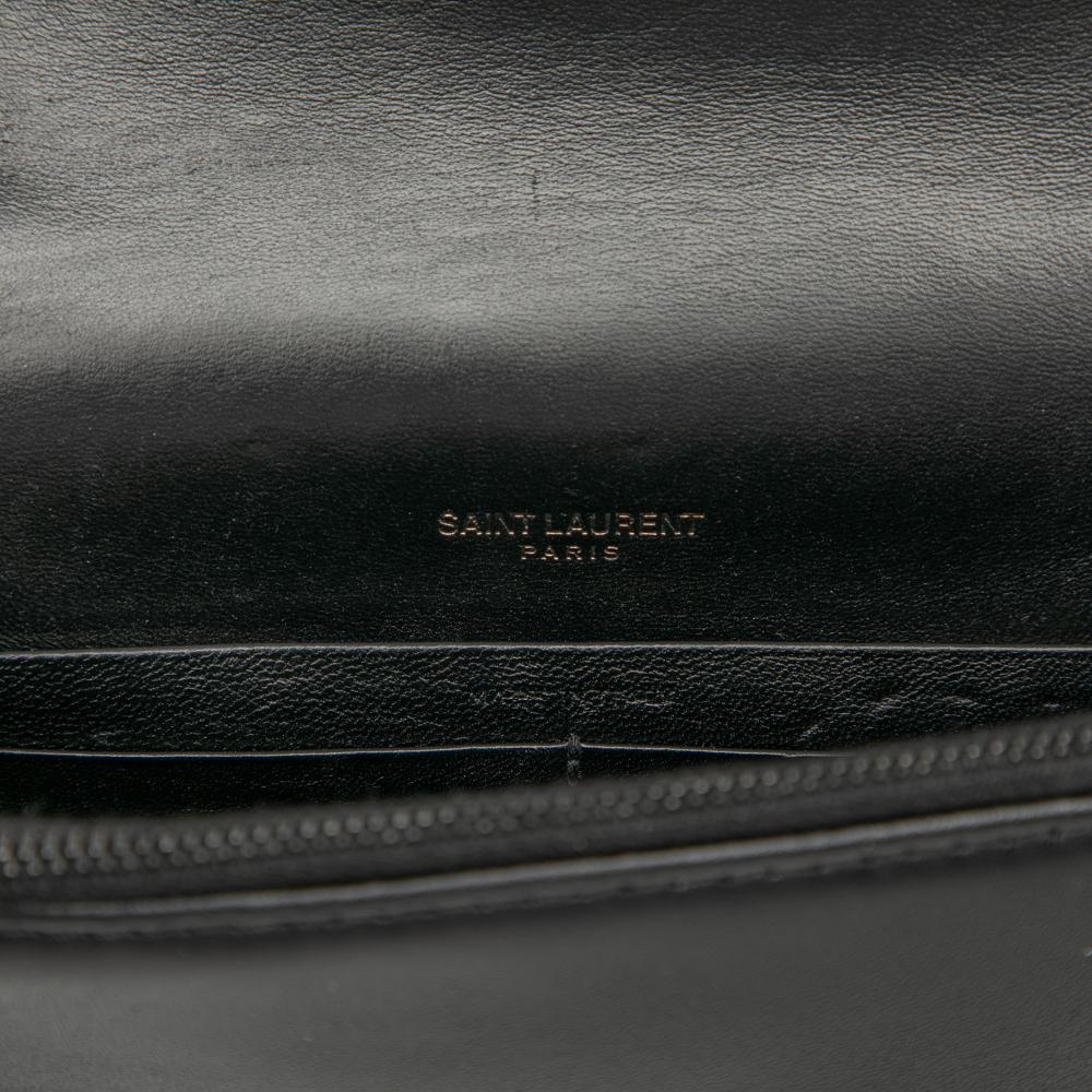 Saint Laurent AB Saint Laurent Black Calf Leather Beaded Hardware Monogram Kate Tassel Wallet on Chain Italy