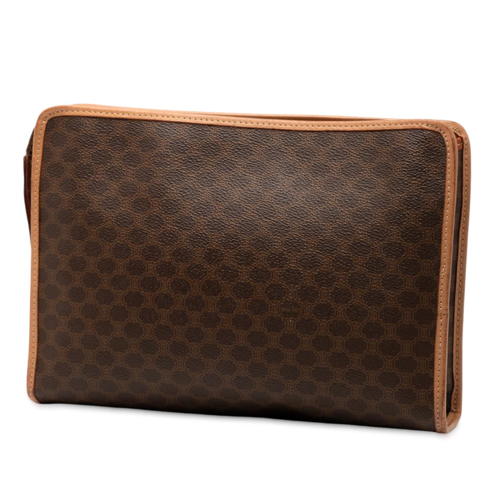 Celine B Celine Brown Coated Canvas Fabric Macadam Clutch Italy