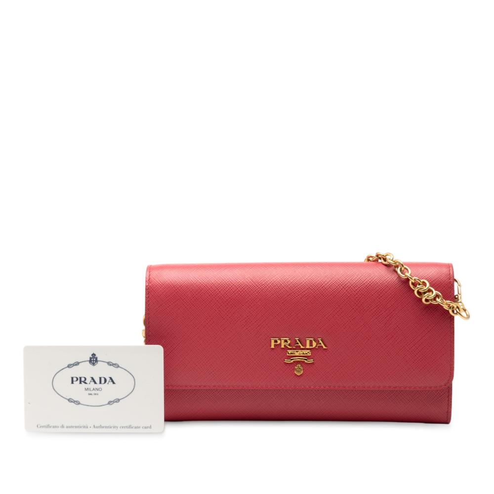 Prada AB Prada Pink Blush Saffiano Leather Wallet On Chain Italy