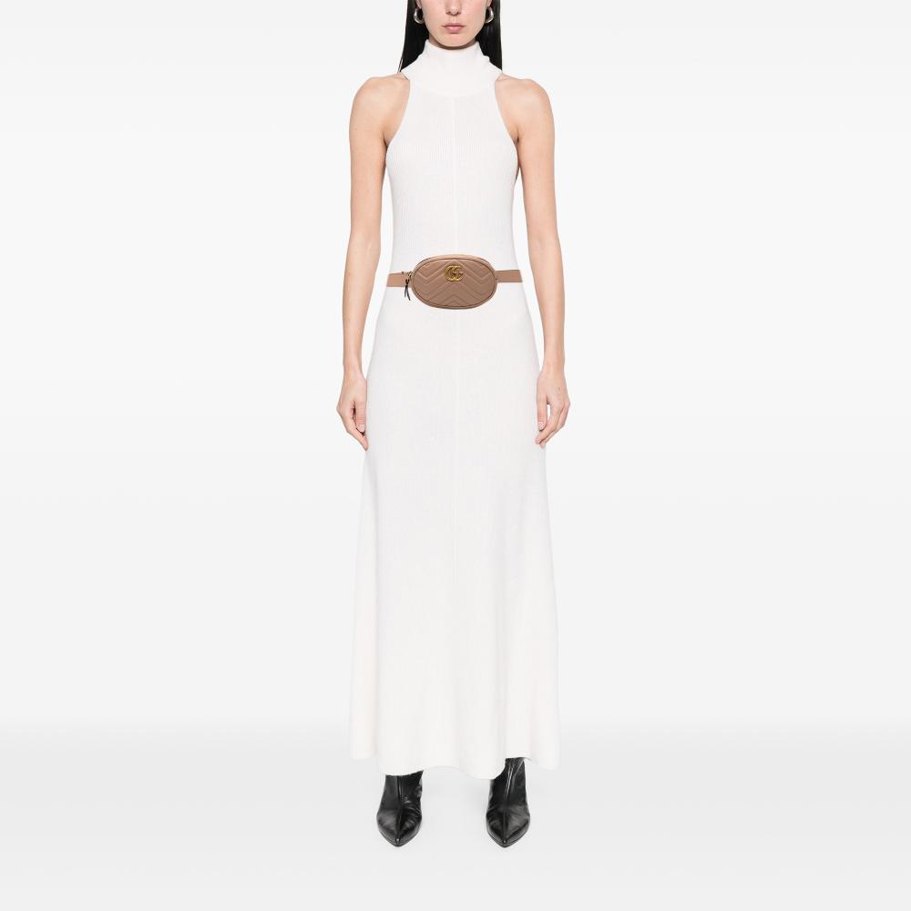 Gucci AB Gucci Brown Beige Calf Leather GG Marmont Matelasse Belt Bag Italy