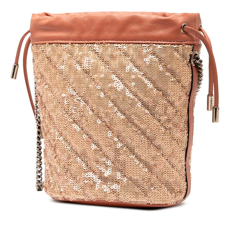 Gucci AB Gucci Pink Calf Leather Small GG Marmont Sequined Diagonal Matelasse Bucket Bag Italy