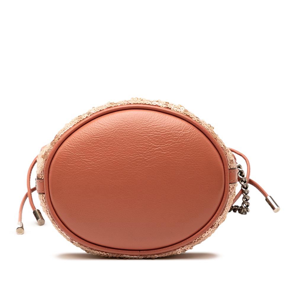 Gucci AB Gucci Pink Calf Leather Small GG Marmont Sequined Diagonal Matelasse Bucket Bag Italy