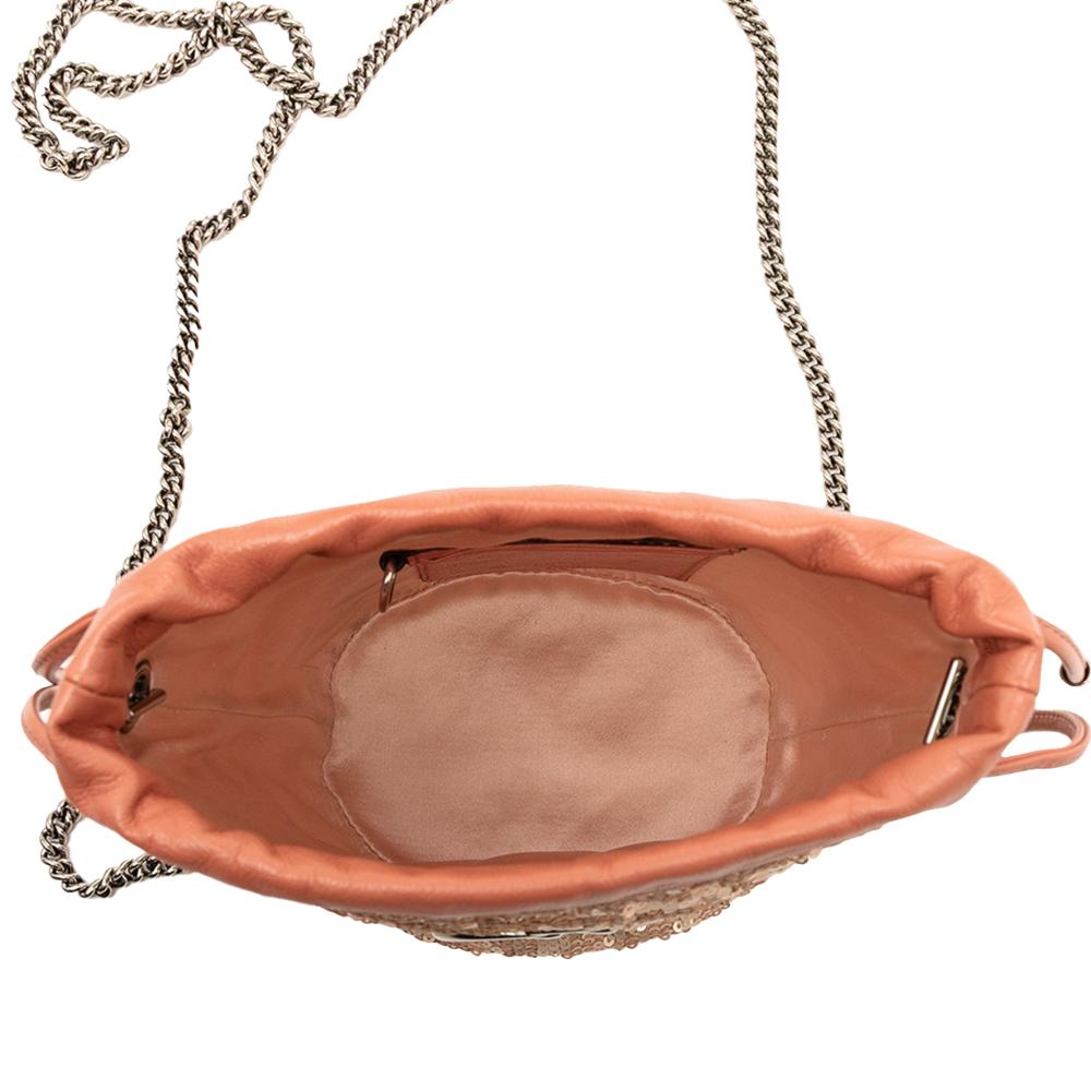 Gucci AB Gucci Pink Calf Leather Small GG Marmont Sequined Diagonal Matelasse Bucket Bag Italy