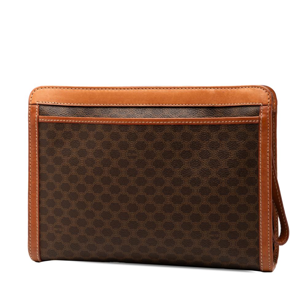 Celine B Celine Brown Coated Canvas Fabric Macadam Clutch Italy