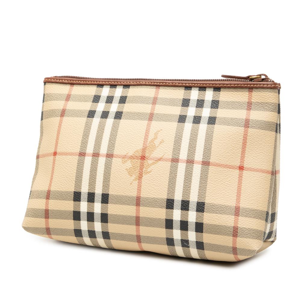 Burberry AB Burberry Brown Beige Coated Canvas Fabric Haymarket Check Pouch Italy