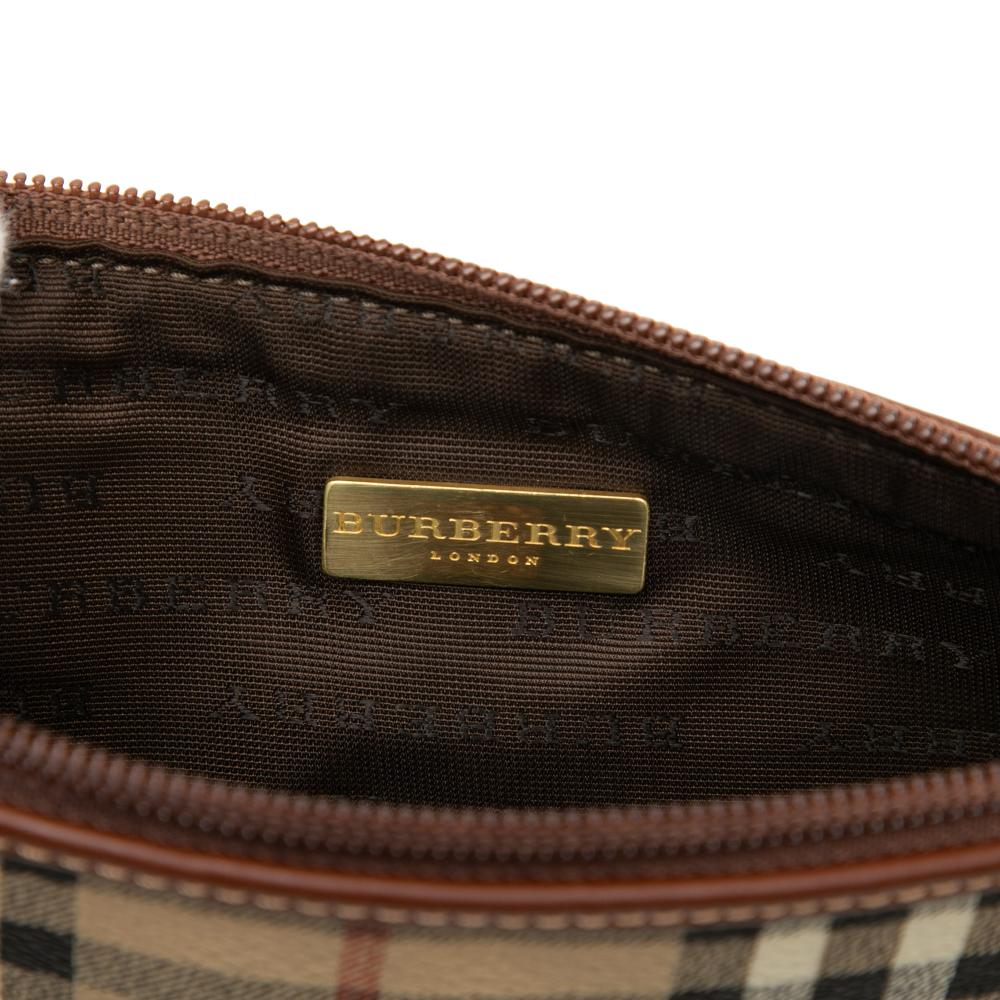 Burberry AB Burberry Brown Beige Coated Canvas Fabric Haymarket Check Pouch Italy