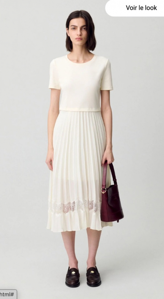 Claudie Pierlot Robe midi twist bi-matière ivoire