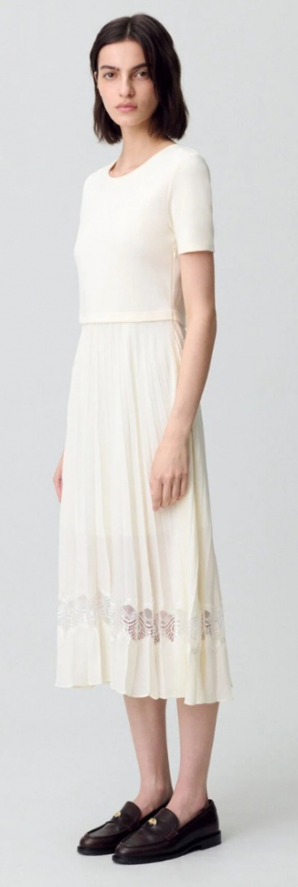 Claudie Pierlot Robe midi twist bi-matière ivoire