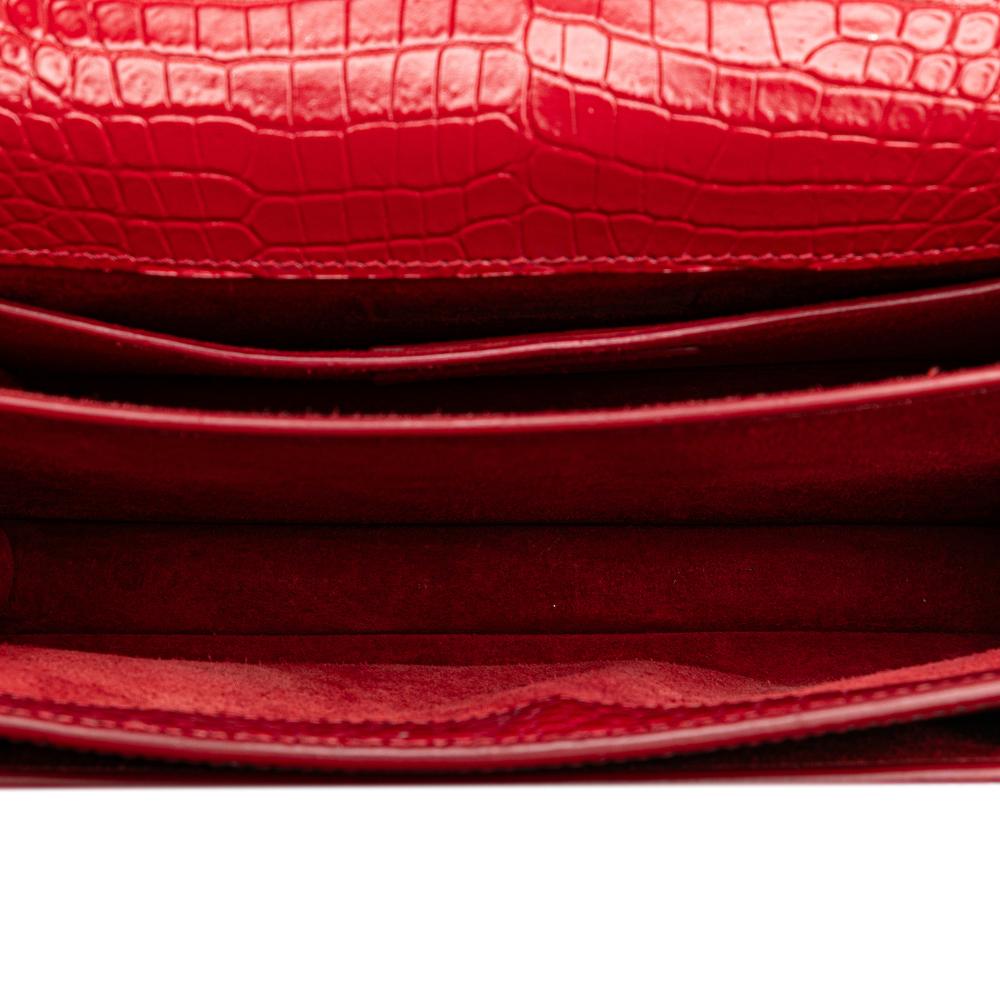 Saint Laurent B Saint Laurent Red Calf Leather Medium Croc Embossed Sunset Crossbody Italy