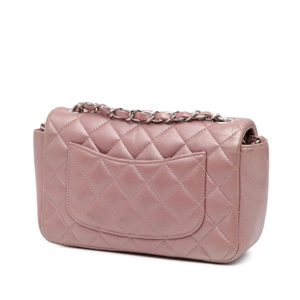 Chanel Pink Lambskin Leather Leather Mini Rectangular Classic Iridescent Lambskin Single Flap Italy