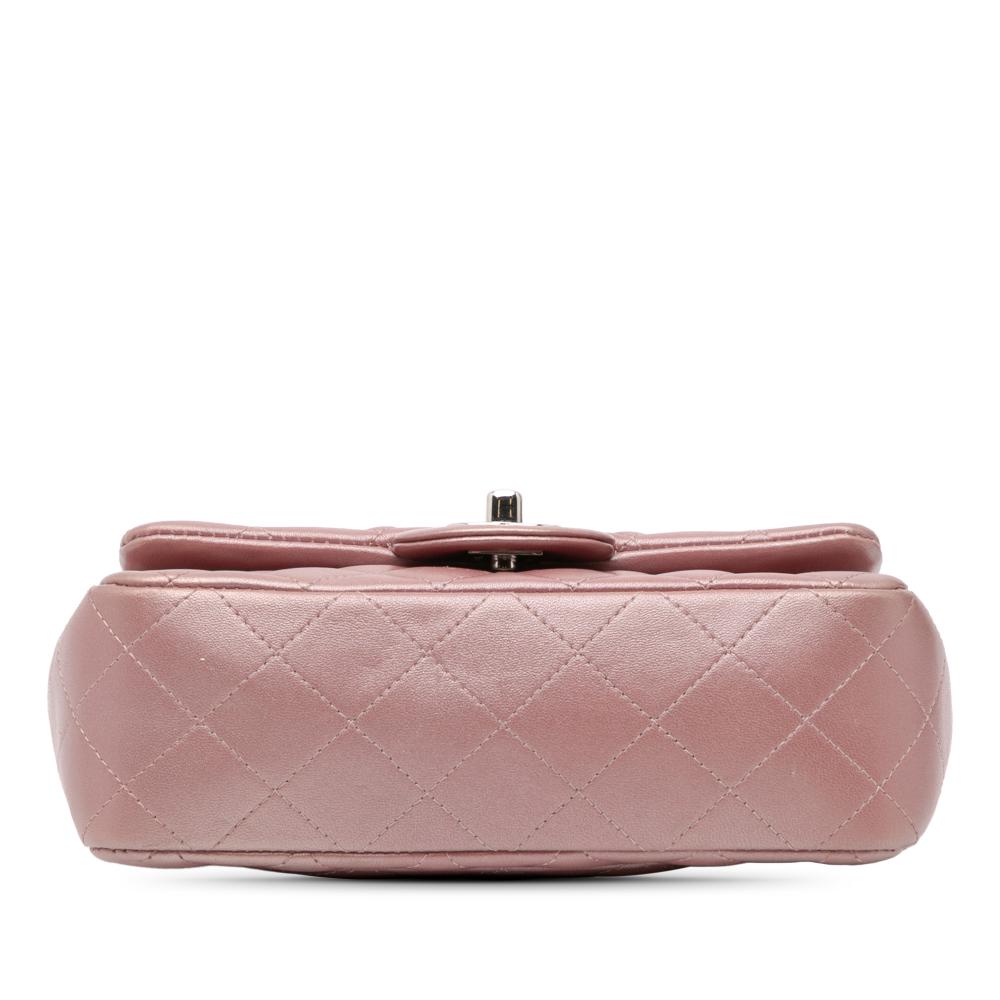 Chanel Pink Lambskin Leather Leather Mini Rectangular Classic Iridescent Lambskin Single Flap Italy