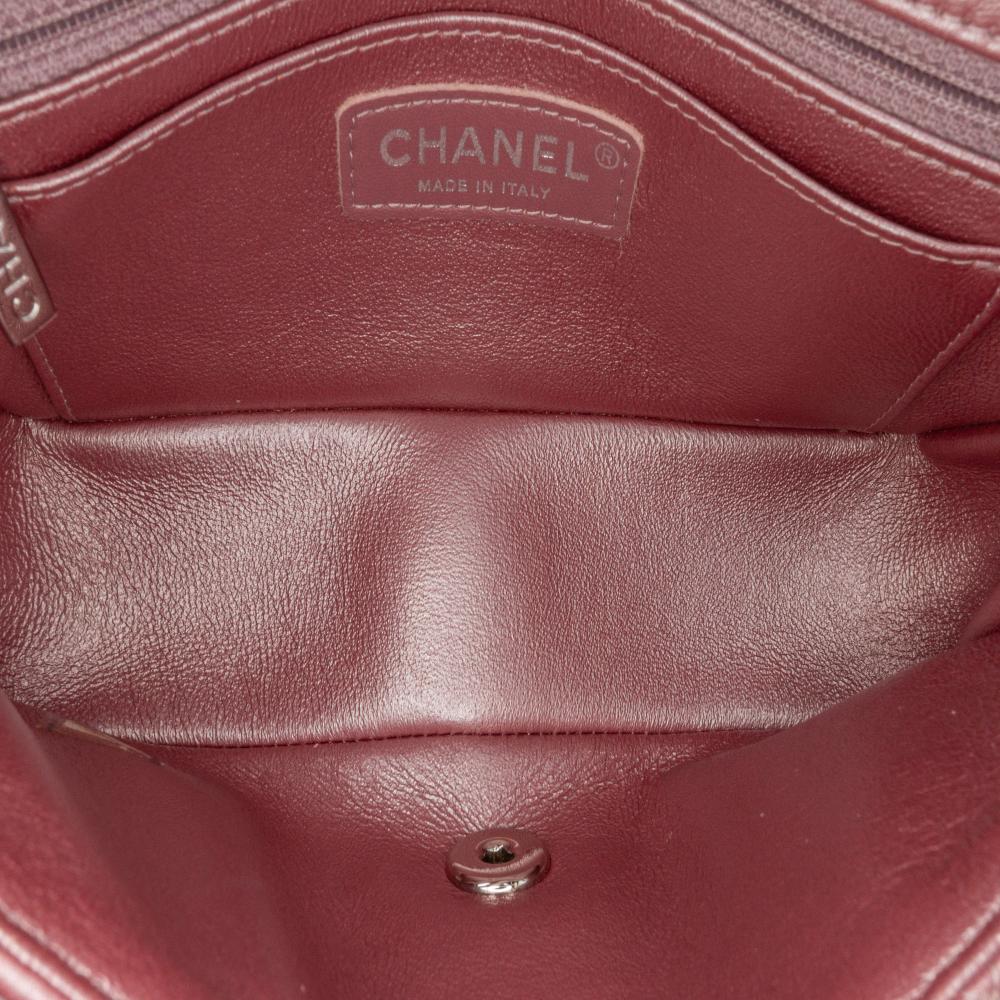 Chanel Pink Lambskin Leather Leather Mini Rectangular Classic Iridescent Lambskin Single Flap Italy