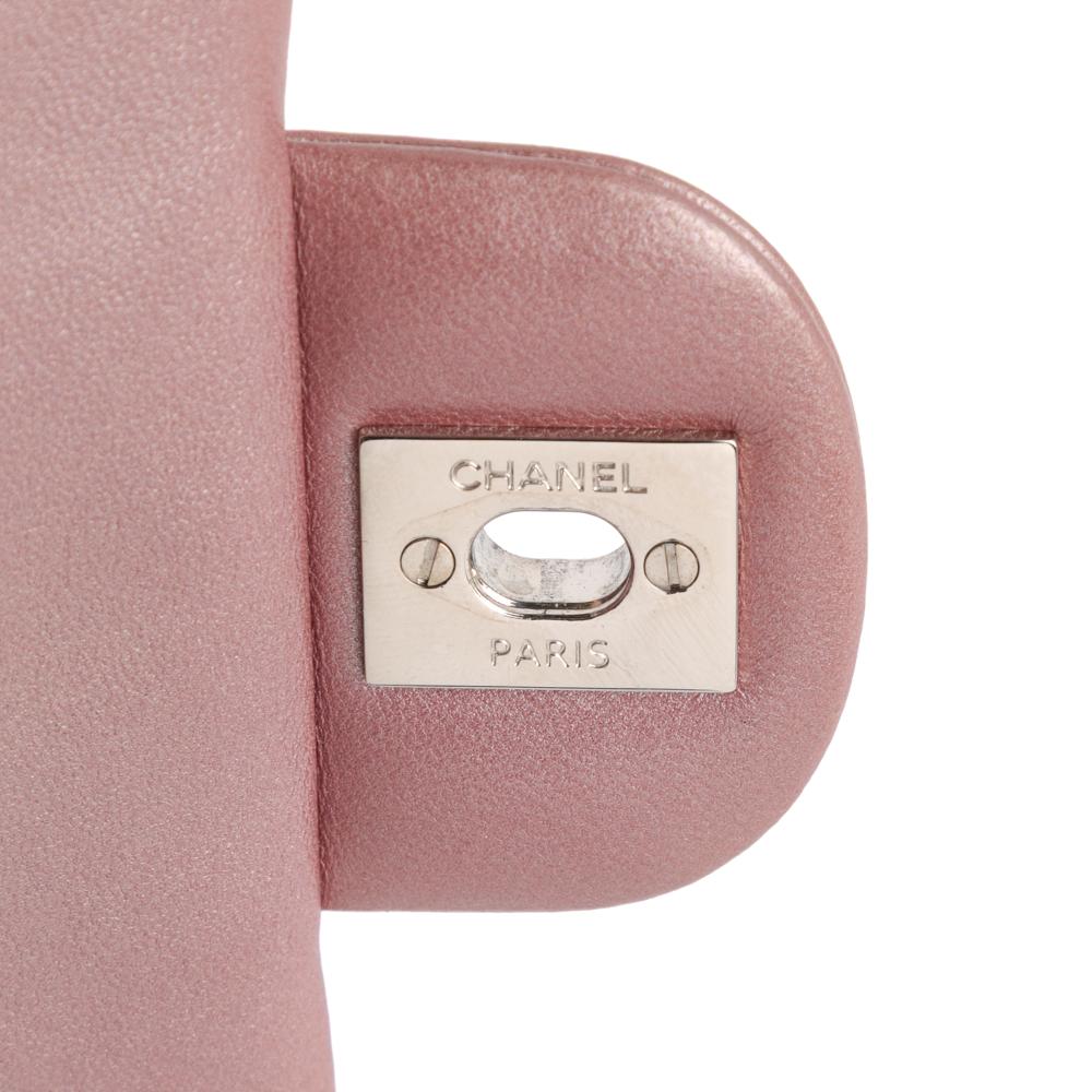 Chanel Pink Lambskin Leather Leather Mini Rectangular Classic Iridescent Lambskin Single Flap Italy