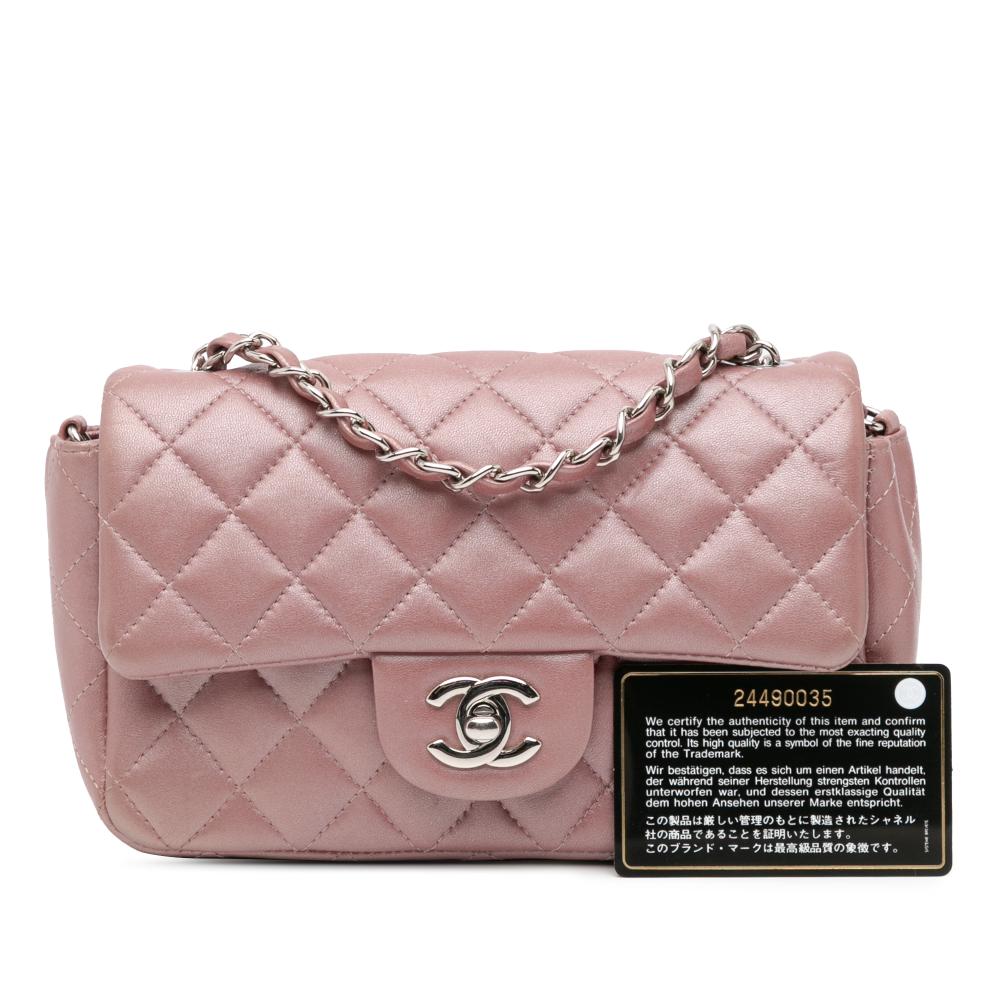 Chanel Pink Lambskin Leather Leather Mini Rectangular Classic Iridescent Lambskin Single Flap Italy