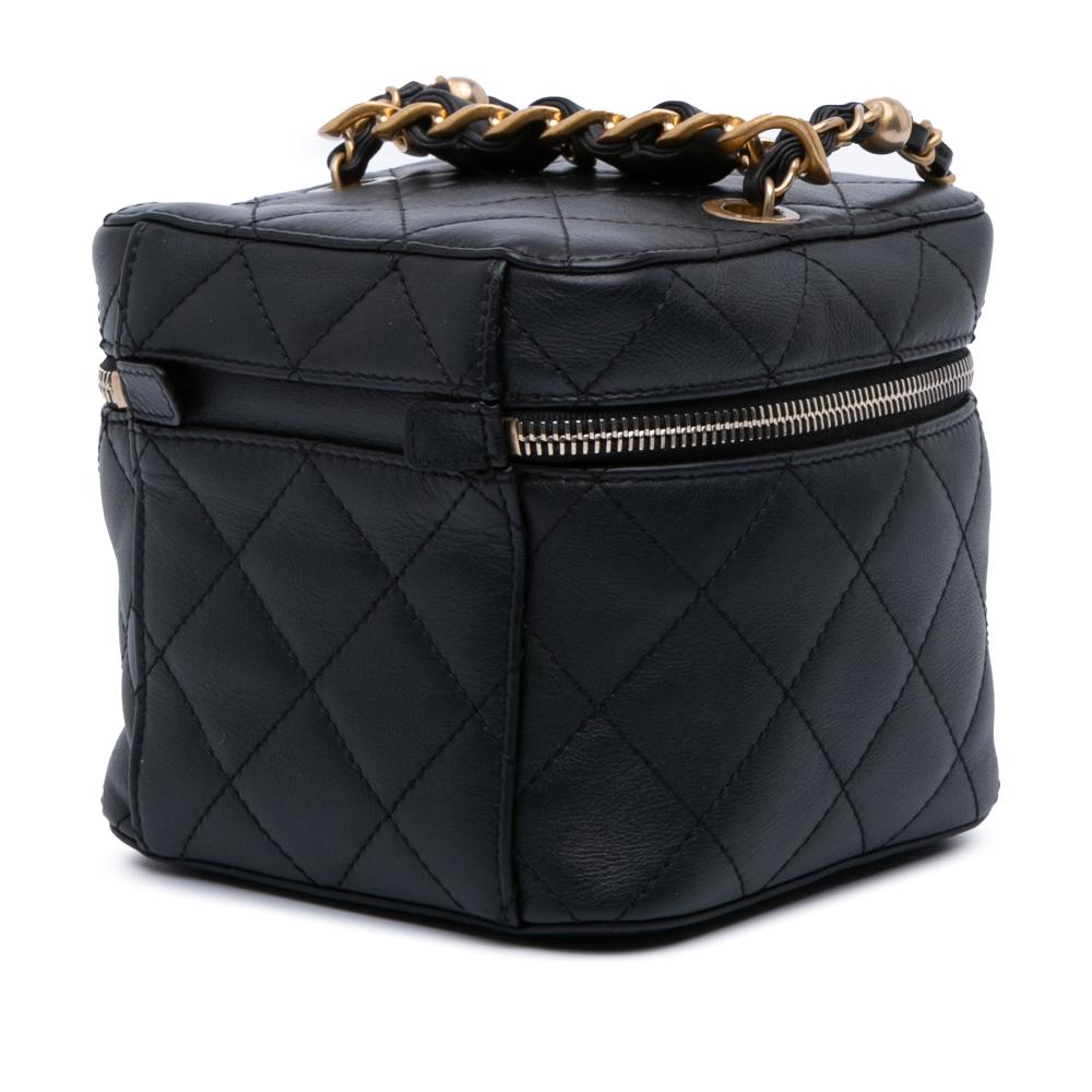Chanel B Chanel Black Lambskin Leather Leather Small CC Lambskin Vanity Case Italy