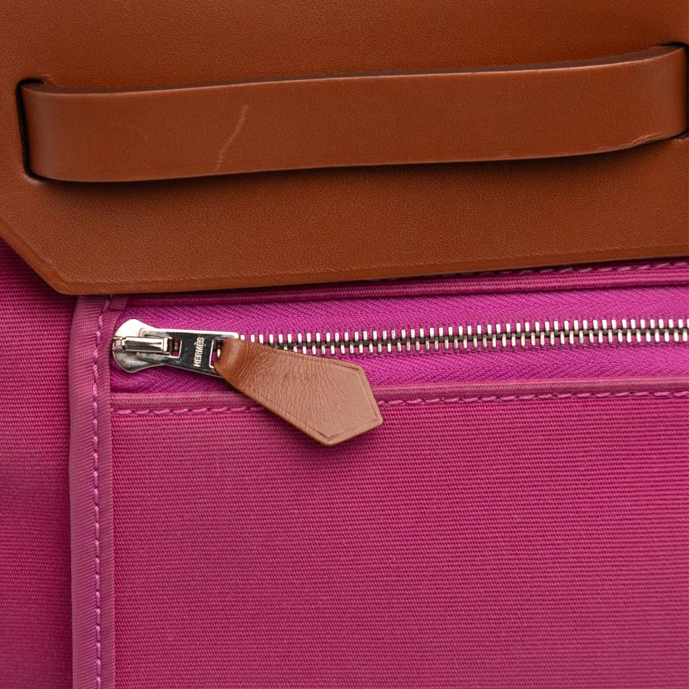 Hermès B Hermès Pink Dark Pink with Brown Canvas Fabric Toile Herbag Zip 31 France