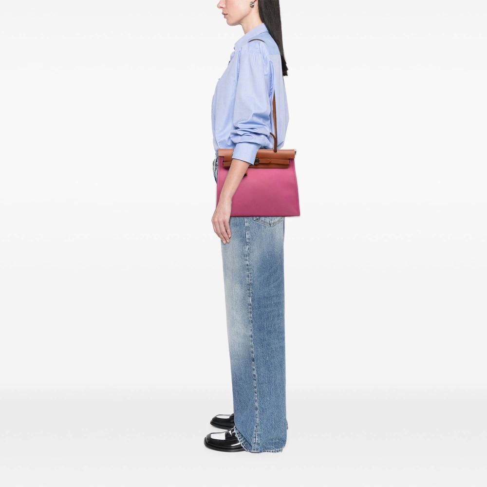 Hermès B Hermès Pink Dark Pink with Brown Canvas Fabric Toile Herbag Zip 31 France