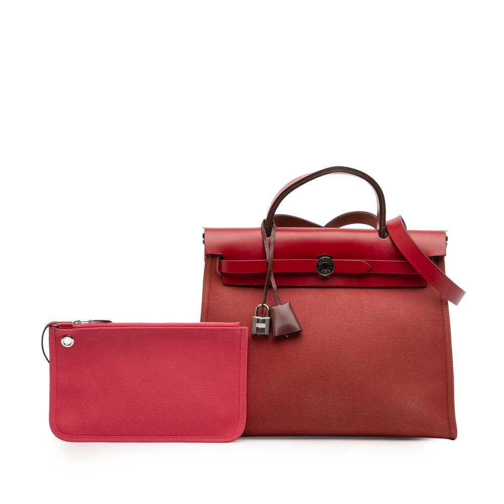 Hermès B Hermès Red Brick with Pink Dark Pink Canvas Fabric Toile Herbag Zip Retourne Verso 31 France