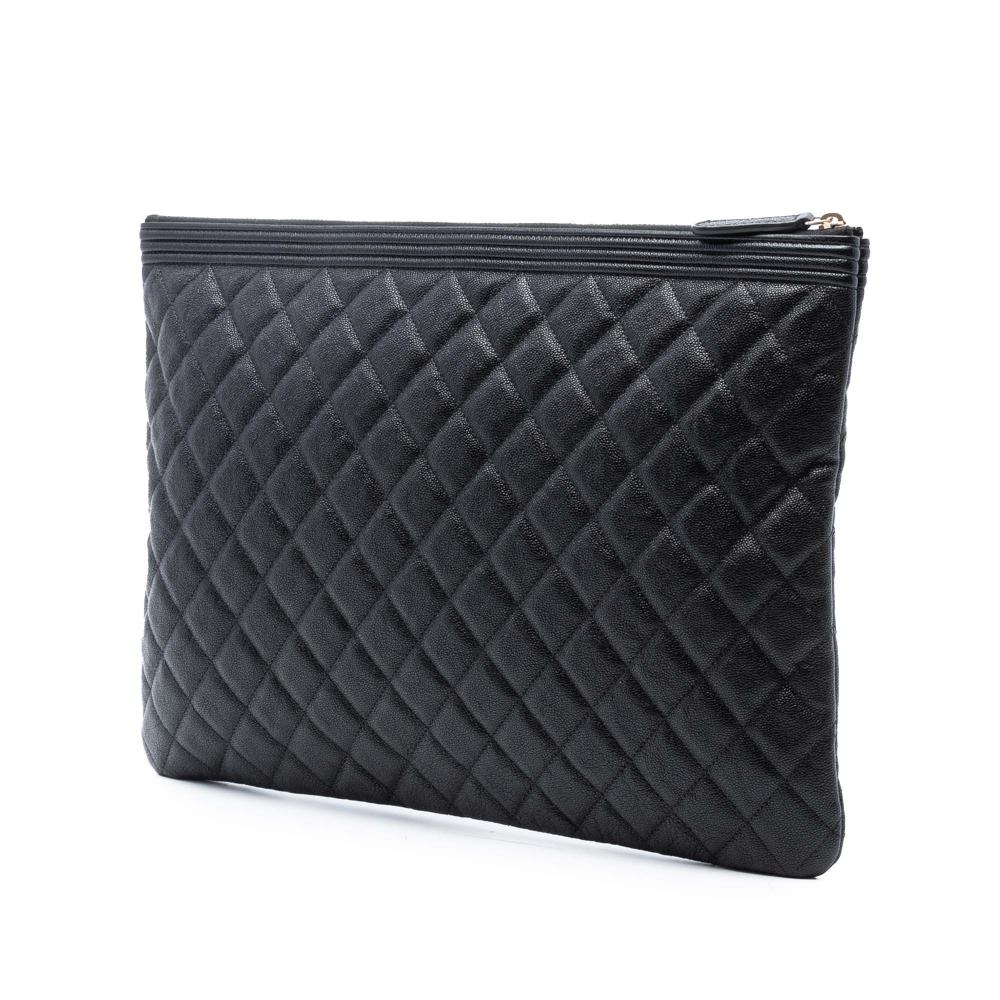 Chanel AB Chanel Black Caviar Leather Leather Large Quilted Caviar Boy O Case Clutch Italy