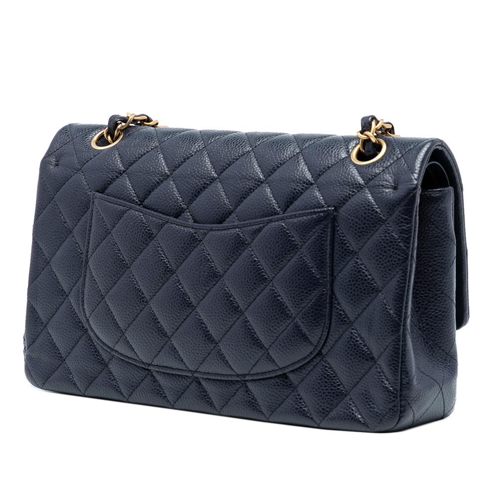 Chanel B Chanel Blue Navy Caviar Leather Leather Medium Classic Caviar Double Flap France