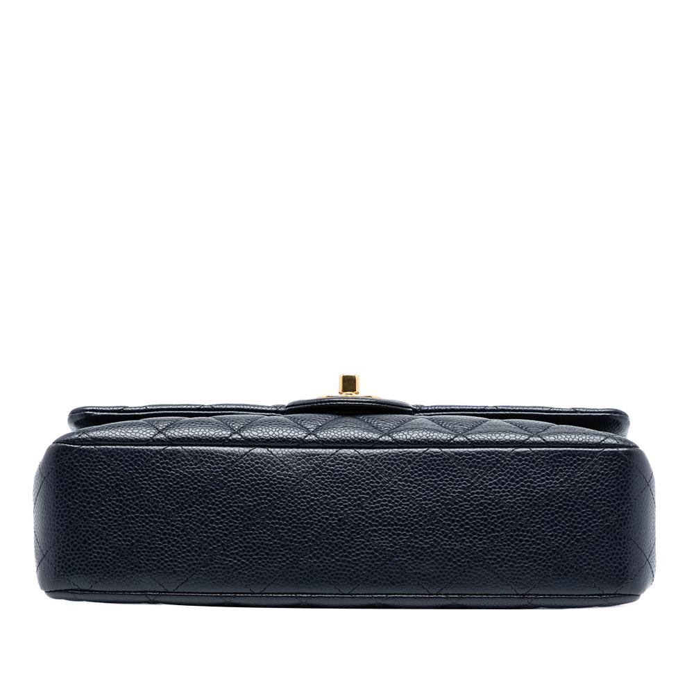 Chanel B Chanel Blue Navy Caviar Leather Leather Medium Classic Caviar Double Flap France
