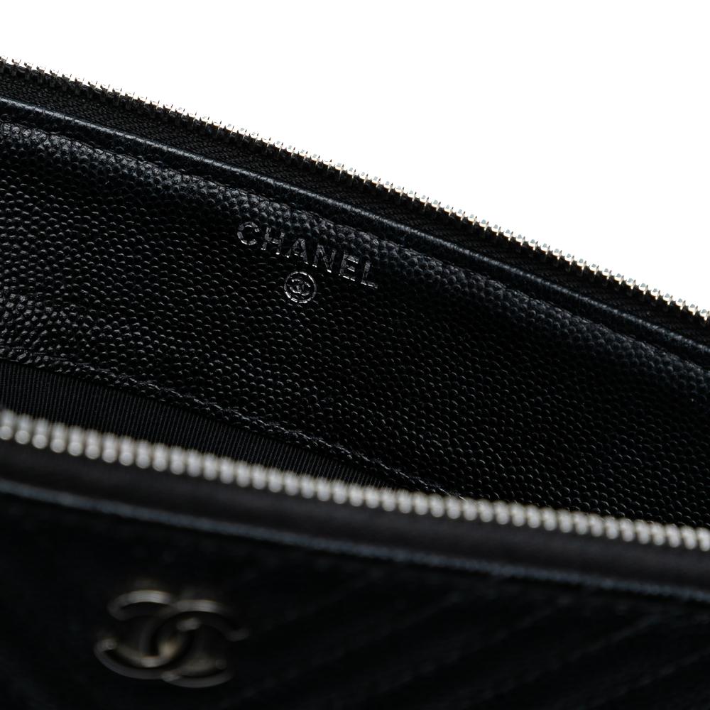 Chanel B Chanel Black Caviar Leather Leather CC Chevron Caviar Zip Clutch Italy