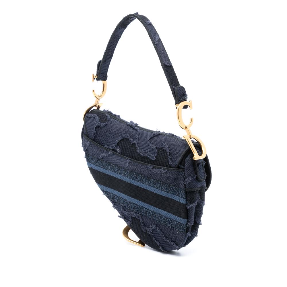 Christian Dior B Dior Blue Navy Canvas Fabric Camouflage Embroidered Saddle Bag Italy