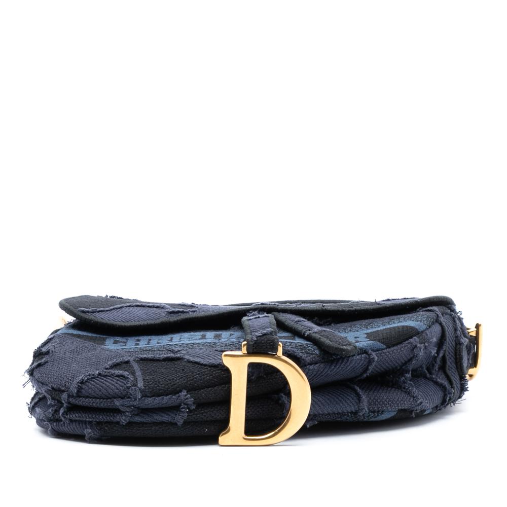 Christian Dior B Dior Blue Navy Canvas Fabric Camouflage Embroidered Saddle Bag Italy