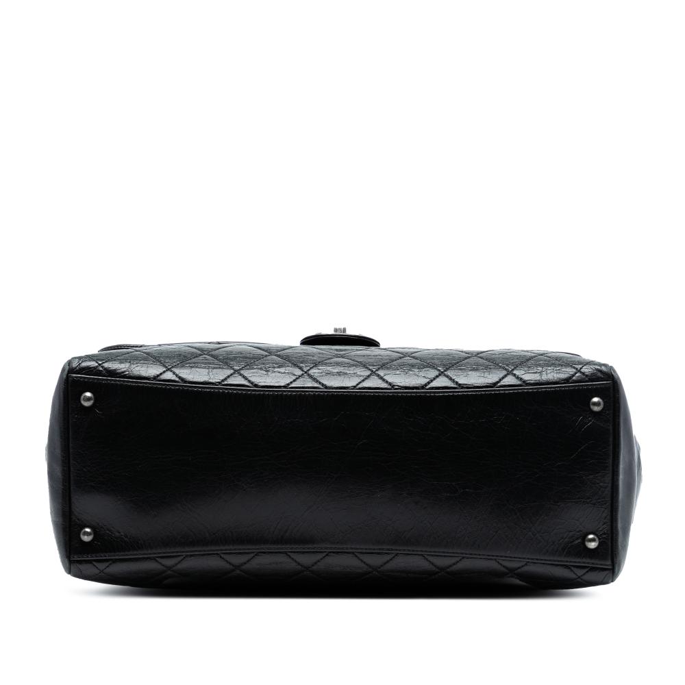 Chanel B Chanel Black Calf Leather Large Quilted Glazed skin Duo Color Tote Italy