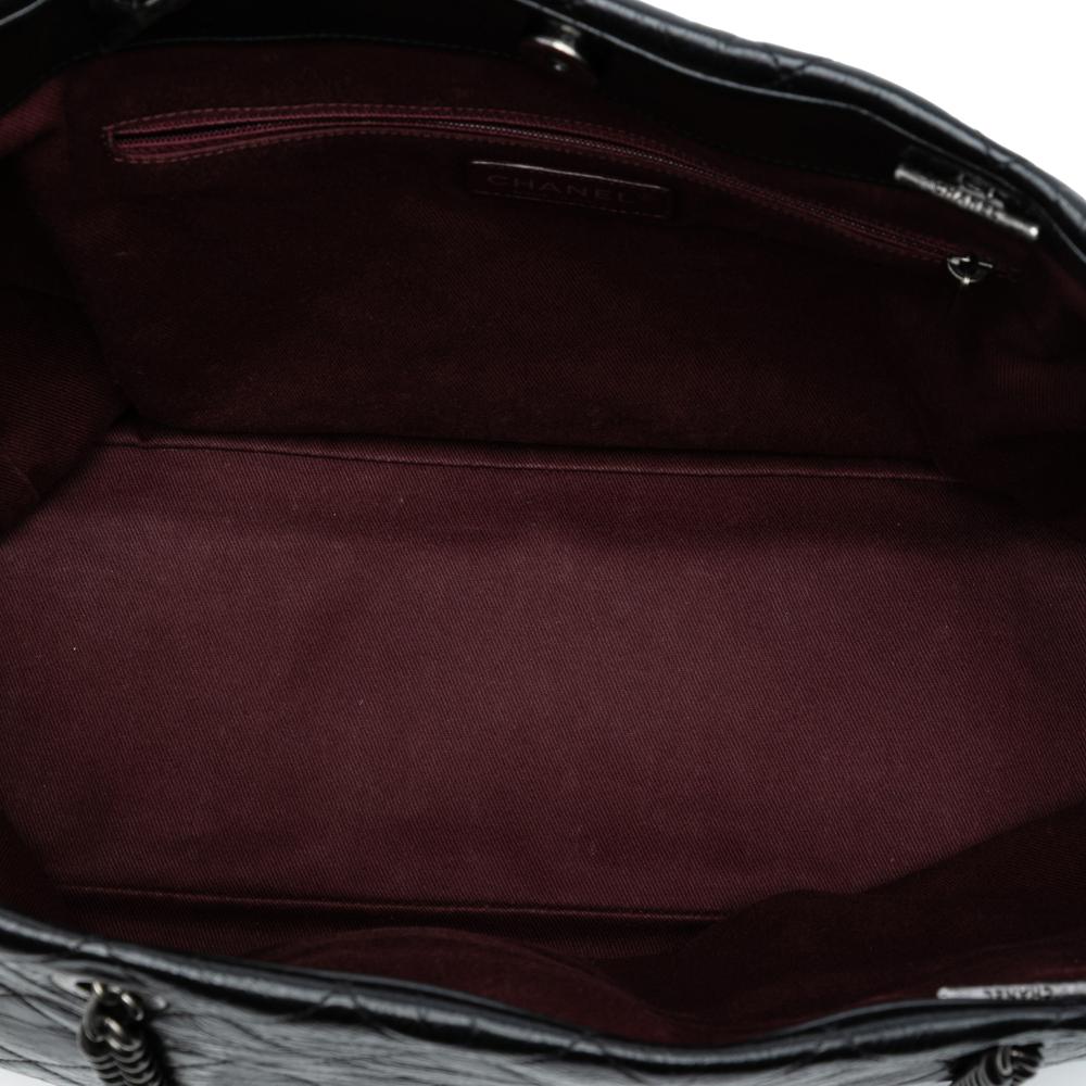 Chanel B Chanel Black Calf Leather Large Quilted Glazed skin Duo Color Tote Italy