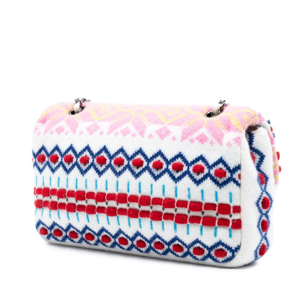 Chanel AB Chanel White Ivory Wool Fabric Medium Classic Multicolor Cashmere Knit Single Flap France
