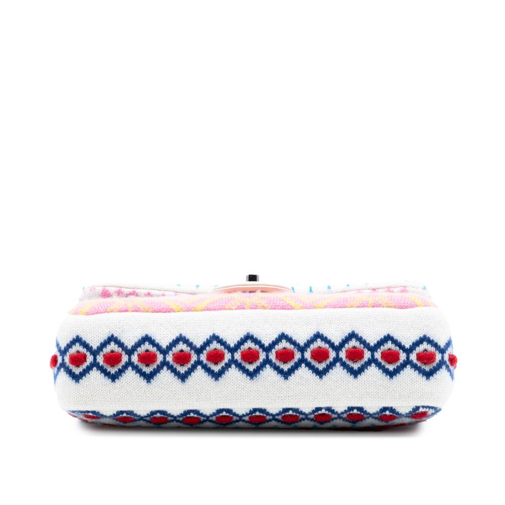 Chanel AB Chanel White Ivory Wool Fabric Medium Classic Multicolor Cashmere Knit Single Flap France