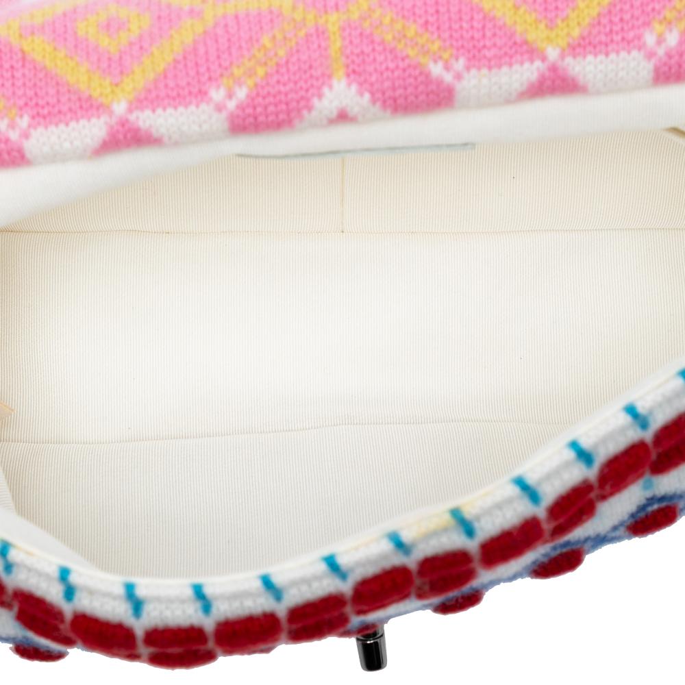 Chanel AB Chanel White Ivory Wool Fabric Medium Classic Multicolor Cashmere Knit Single Flap France