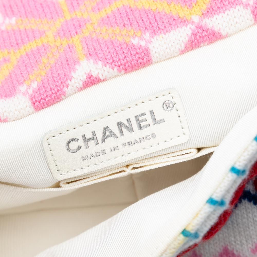 Chanel AB Chanel White Ivory Wool Fabric Medium Classic Multicolor Cashmere Knit Single Flap France