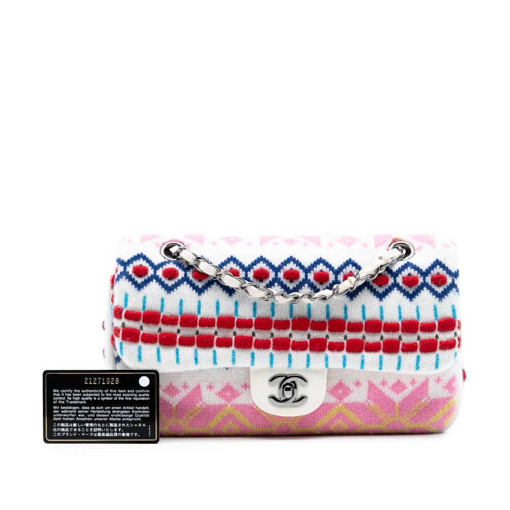 Chanel AB Chanel White Ivory Wool Fabric Medium Classic Multicolor Cashmere Knit Single Flap France
