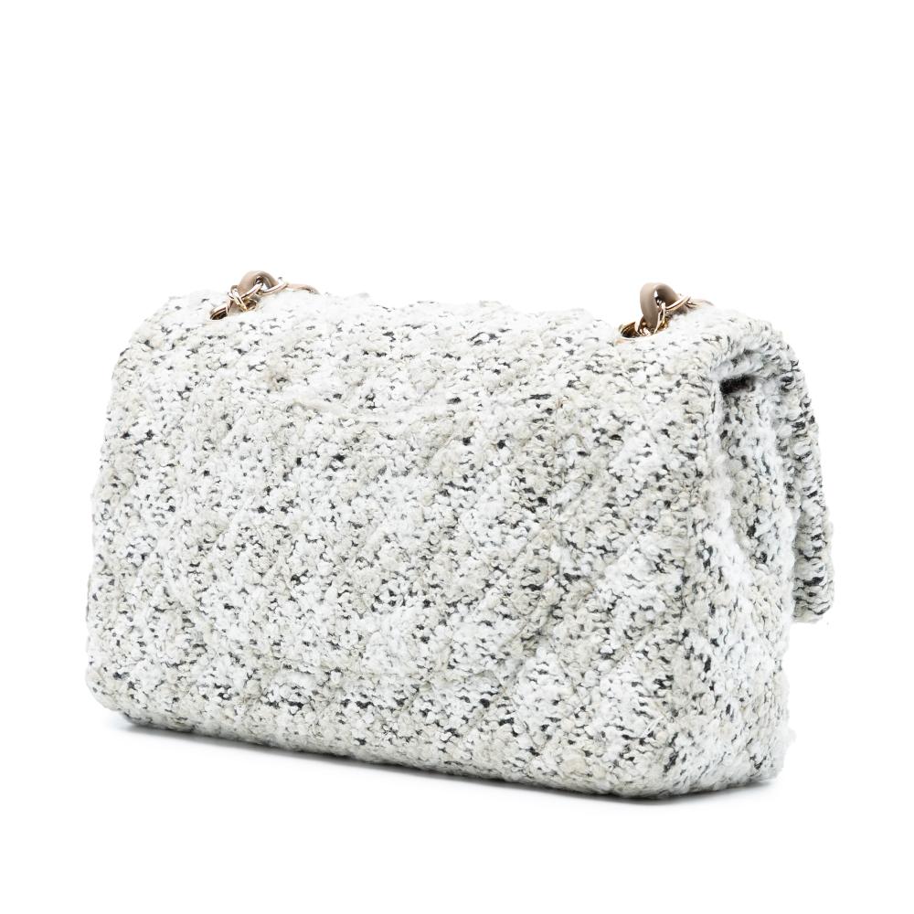 Chanel AB Chanel White Tweed Fabric Medium Classic Double Flap France