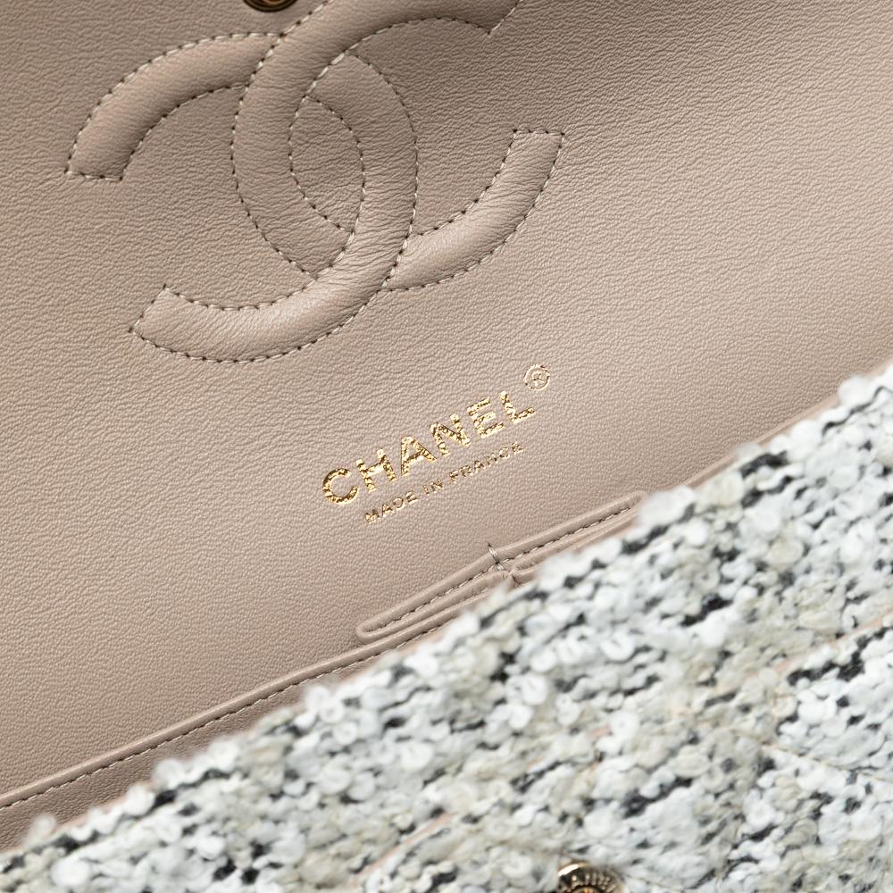 Chanel AB Chanel White Tweed Fabric Medium Classic Double Flap France