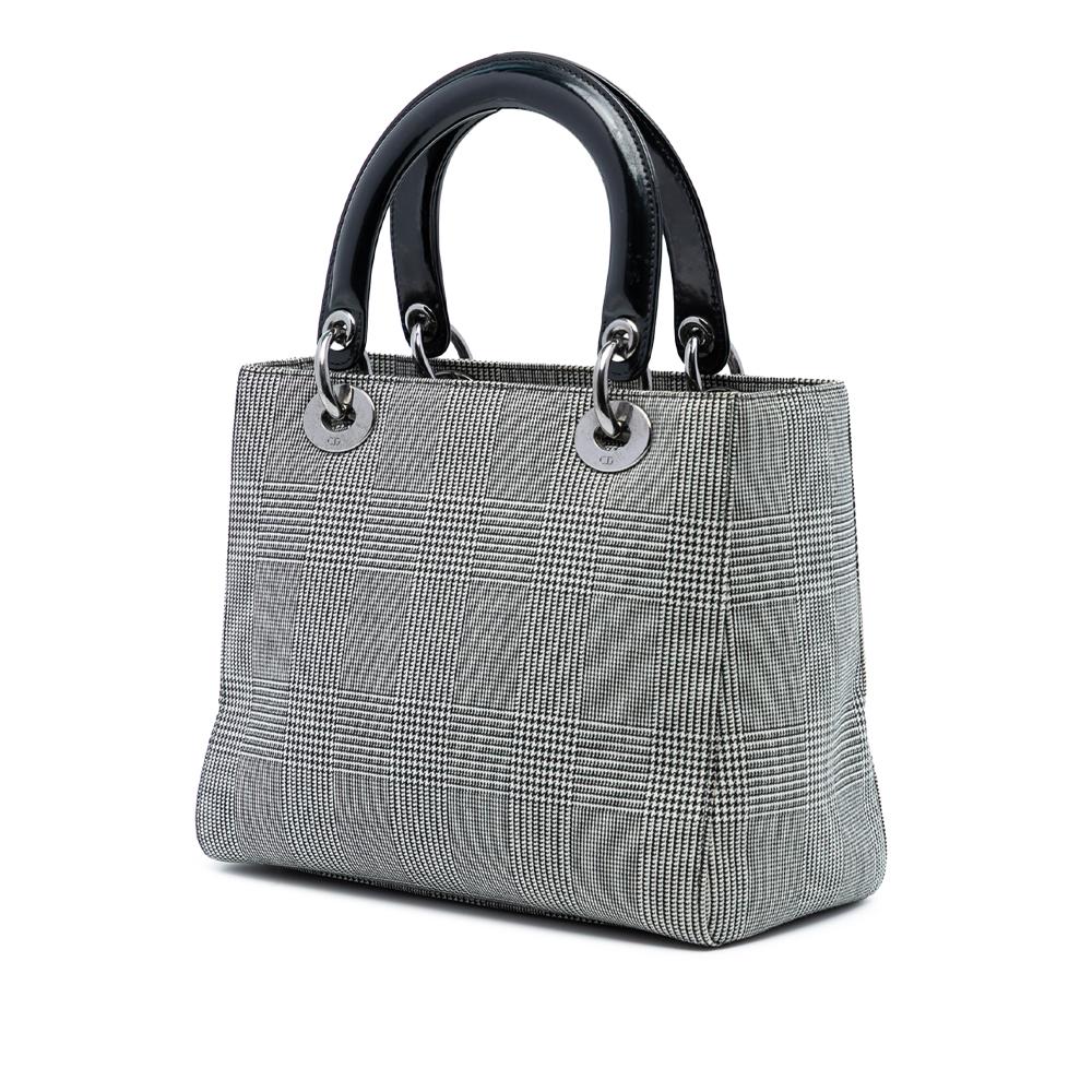 Christian Dior B Dior Gray Canvas Fabric Medium Houndstooth Lady Dior Italy