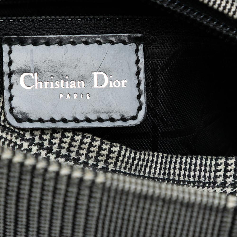 Christian Dior B Dior Gray Canvas Fabric Medium Houndstooth Lady Dior Italy