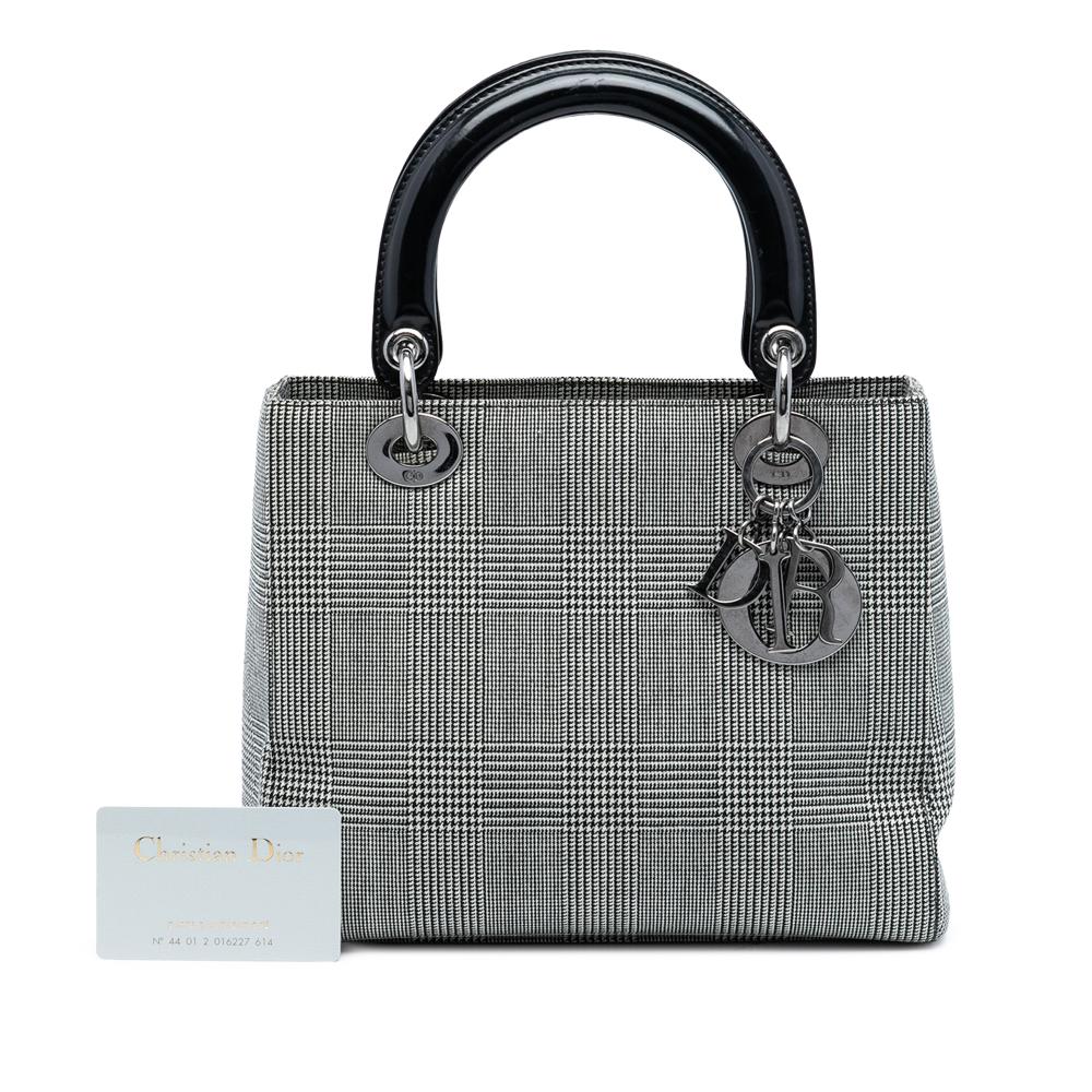 Christian Dior B Dior Gray Canvas Fabric Medium Houndstooth Lady Dior Italy