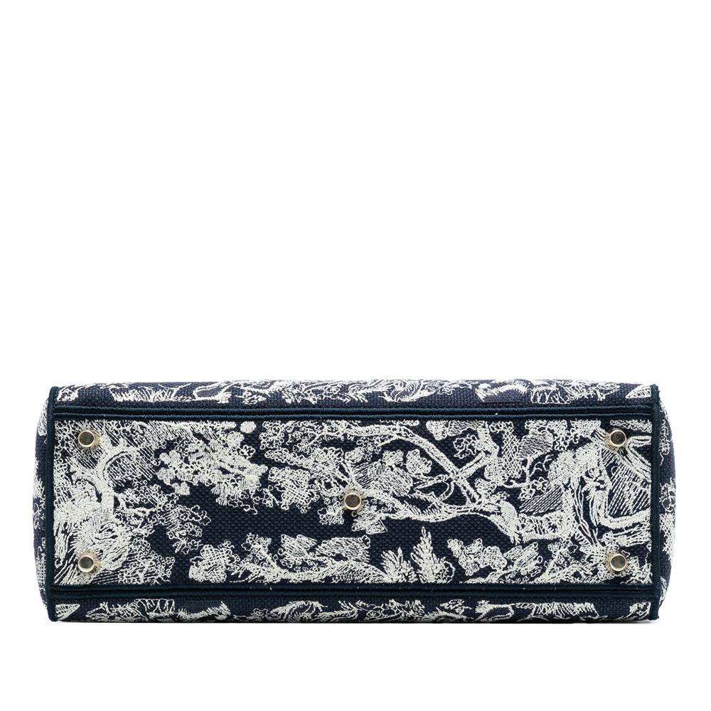 Christian Dior B Dior Blue Navy Canvas Fabric Large Embroidered Toile de Jouy Lady D Lite Italy