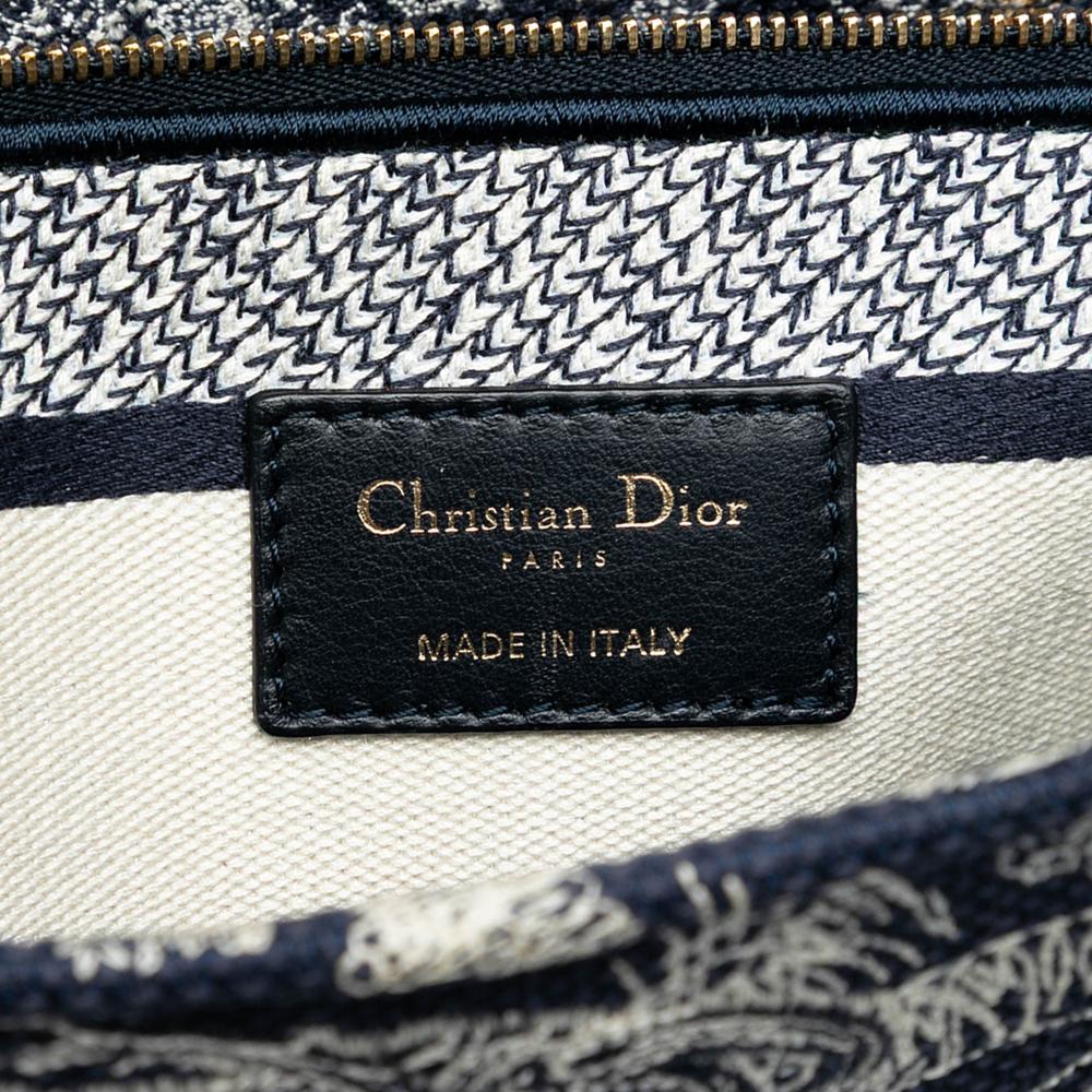 Christian Dior B Dior Blue Navy Canvas Fabric Large Embroidered Toile de Jouy Lady D Lite Italy
