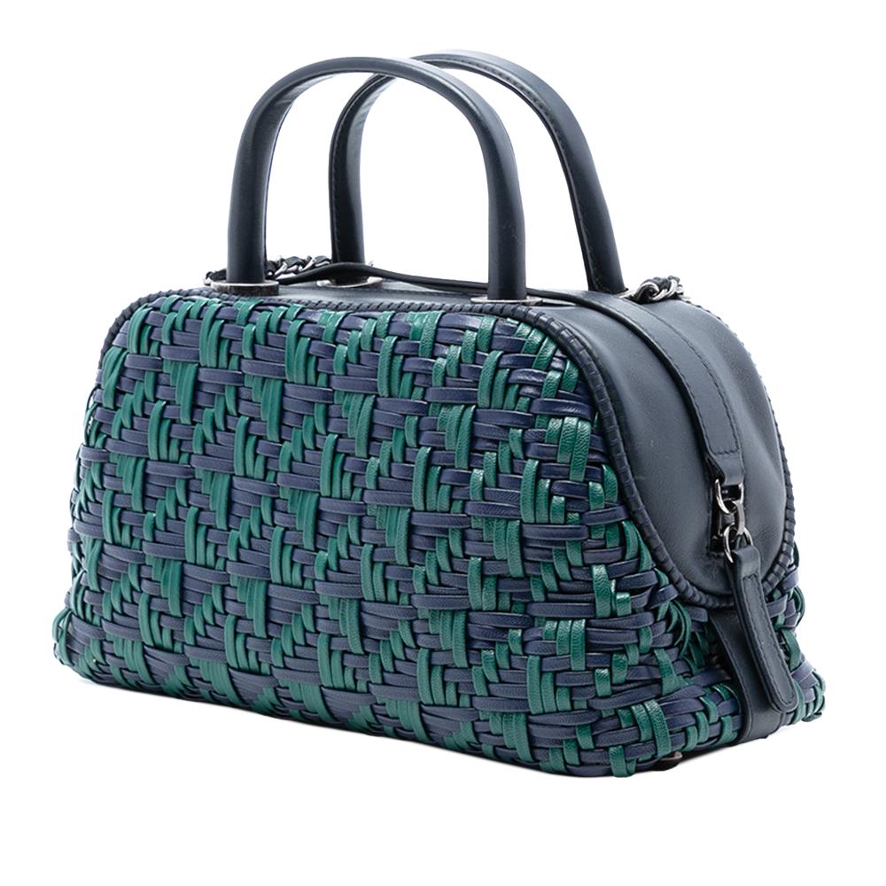Chanel B Chanel Blue Calf Leather CC Woven skin Bowling Bag Italy