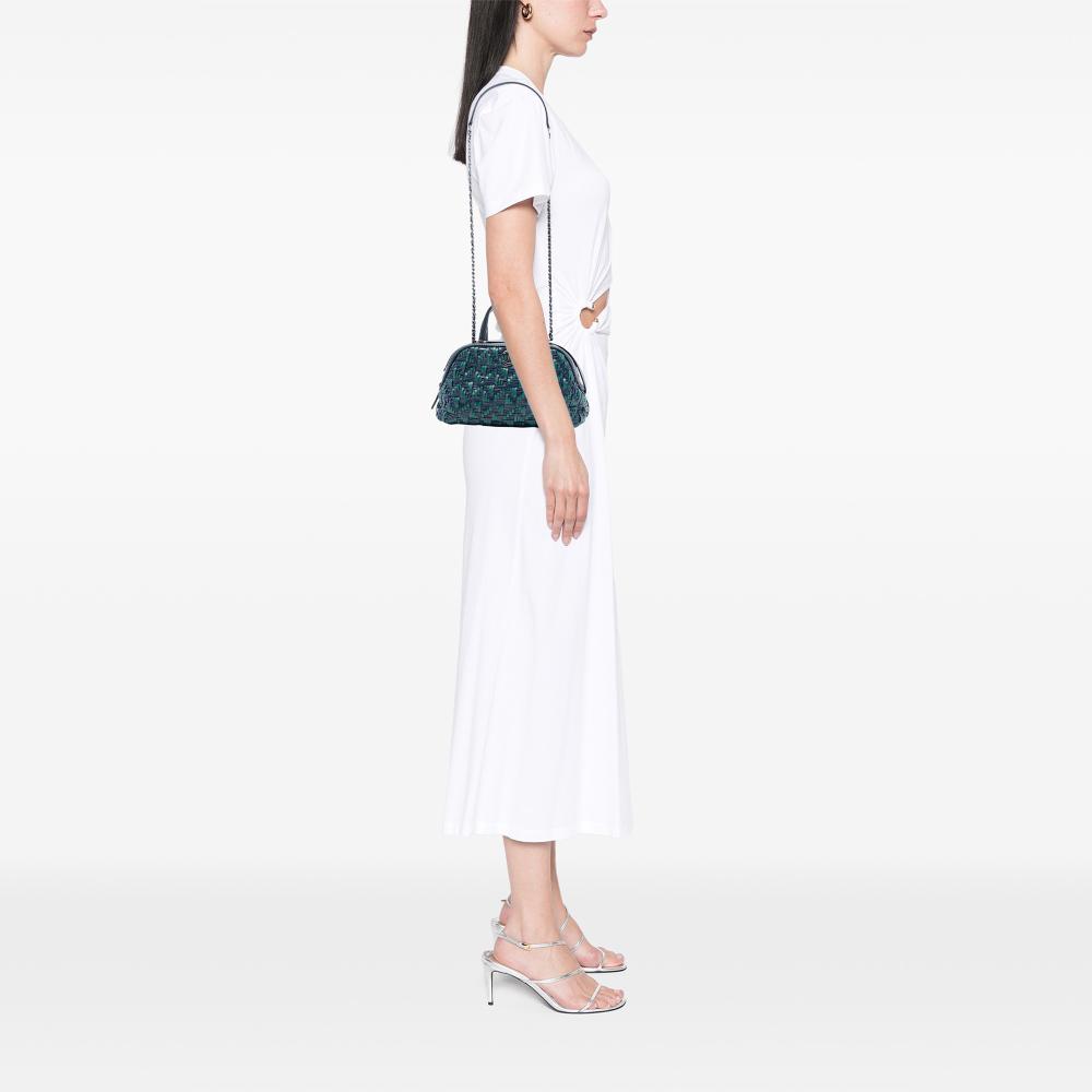 Chanel B Chanel Blue Calf Leather CC Woven skin Bowling Bag Italy